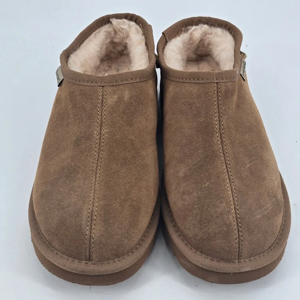 Bearpaw Jonah Slippers Mens Size 9 Suede Moccasin Brown Wool Blend Lining 3251M